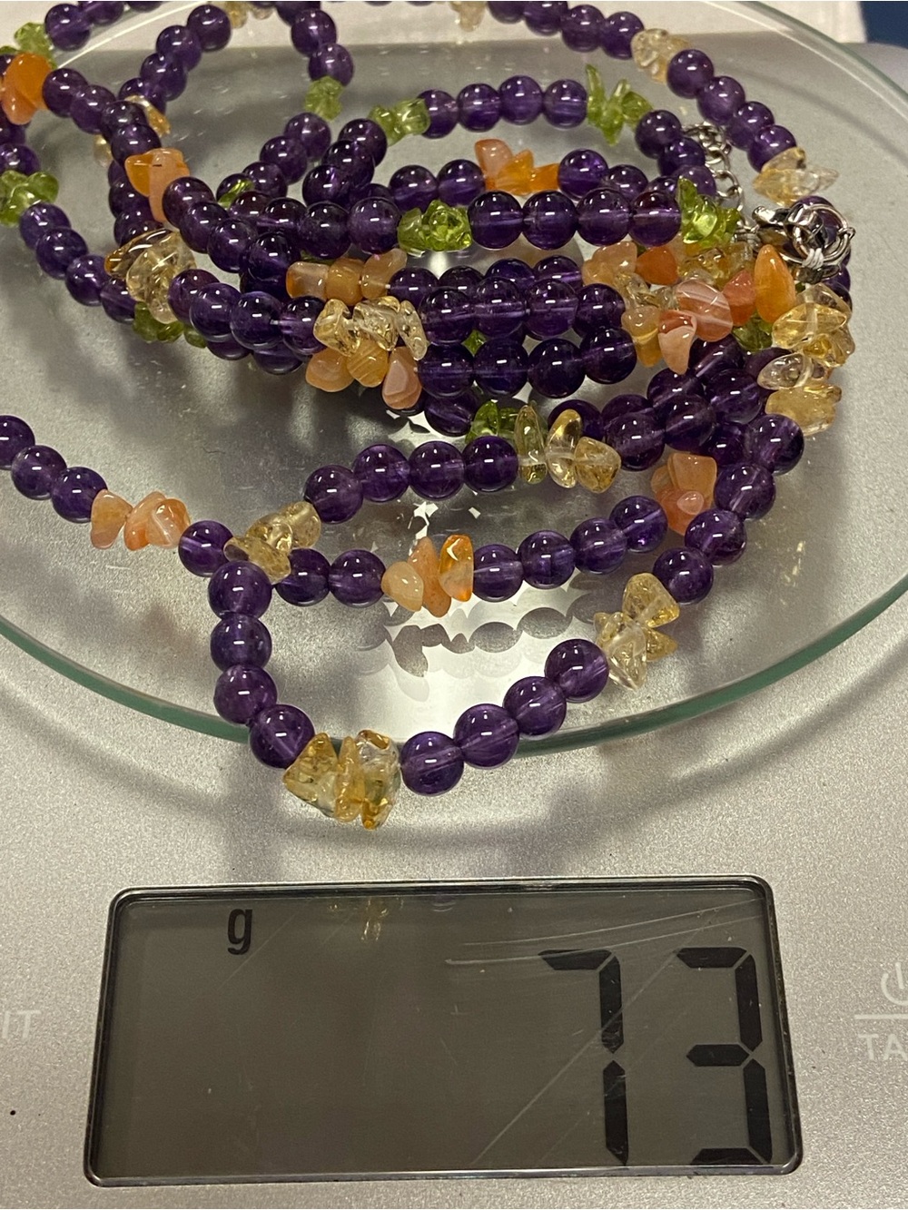3 Strand Amethyst Peridot Citrine Carnelian Necklace with Sterling Clasp - Picture 6 of 11